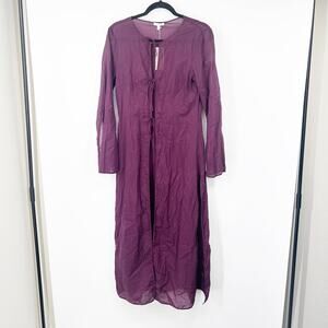 Skin Worldwide Tie-Front Long Sleeve Sheer Cover-Up in Italian Plum NWT